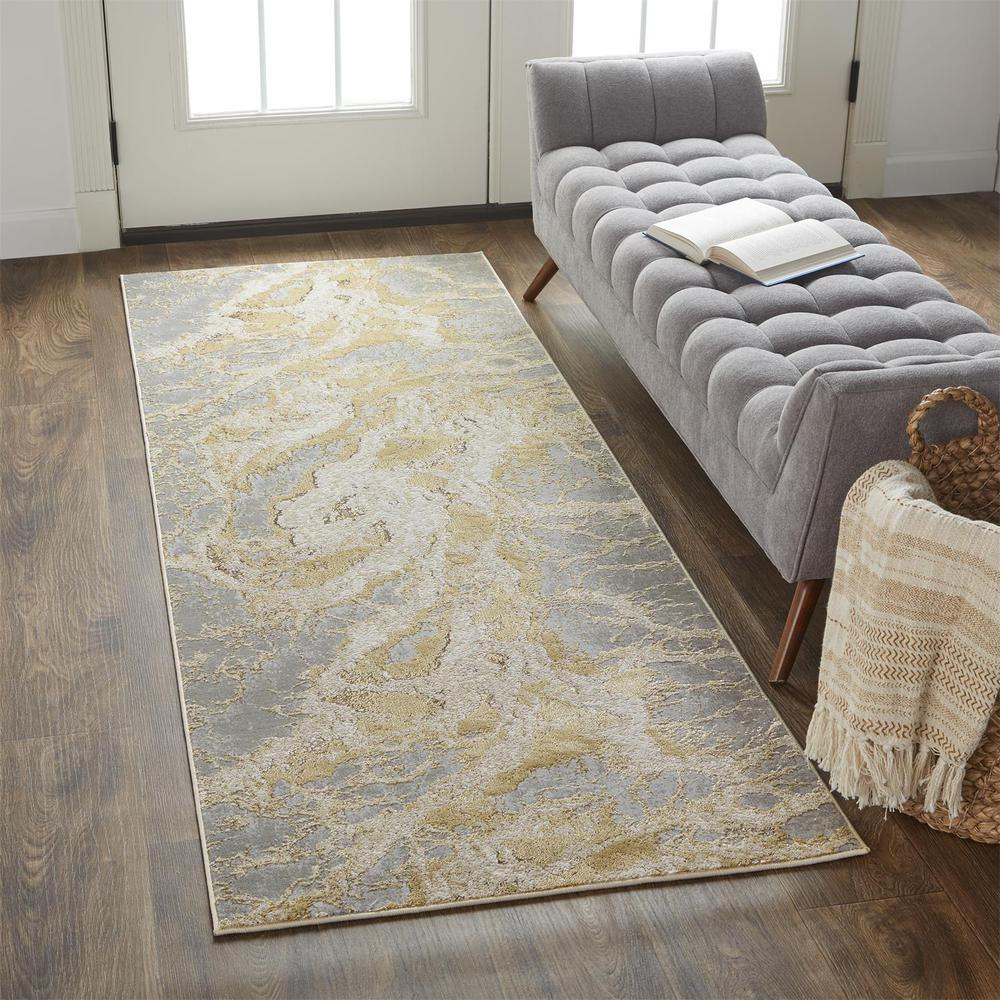 Aura Modern Marbled, Beige/Gray/Gold, 2ft - 10in x 7ft - 10in, Runner, AUR3563FBGEGRYI71. Picture 1