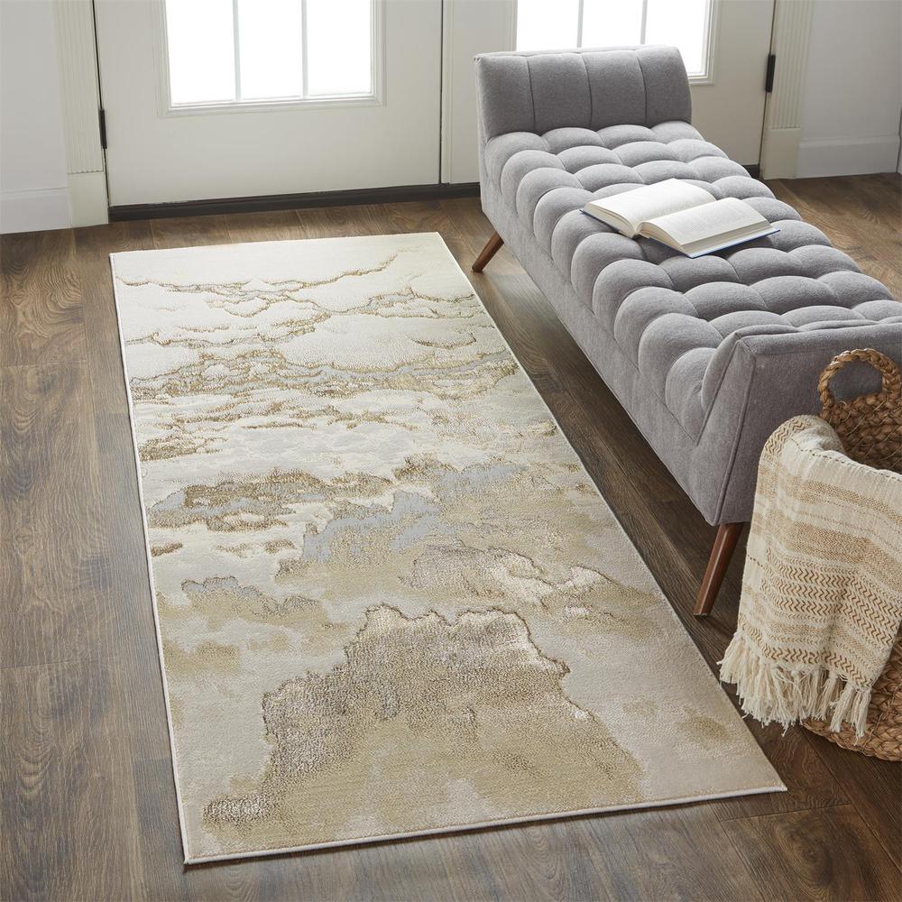 Aura Modern Marbled, Cloudy Beige/Gold, 2ft - 10in x 7ft - 10in, Runner, AUR3727FBGEGLDI71. Picture 1
