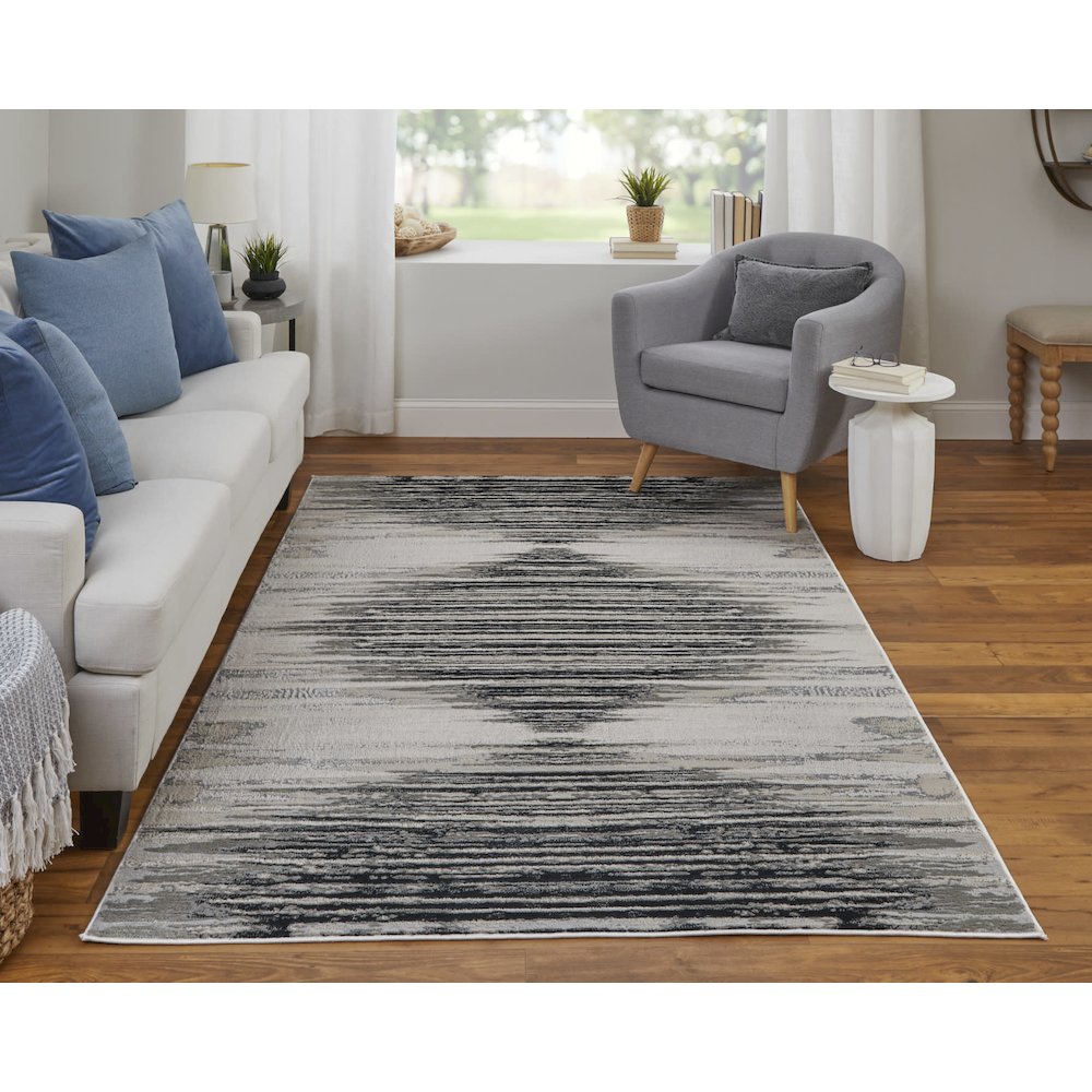 Micah Modern Diamond, Black/Silver/Taupe, 1'-8" x 2'-10" Accent Rug. Picture 2