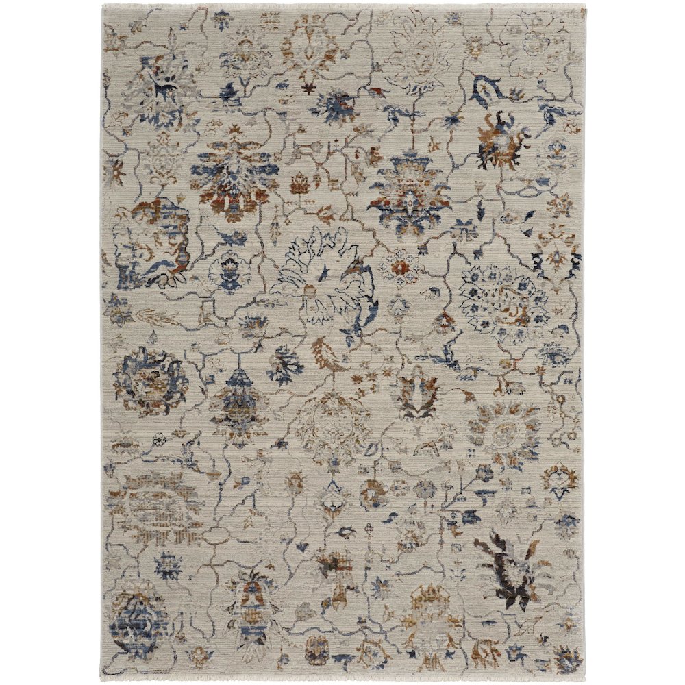 Kaia Transitional Floral & Botanical, Ivory/Orange/Blue, 3' x 5' Accent Rug. Picture 1