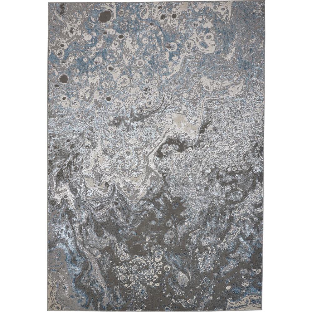 Azure Modern Metallic Oil Slick Area Rug, Silver Gray/Teal, 10ft x 13ft-2in, AZR3405FSLVBLUH13. Picture 1