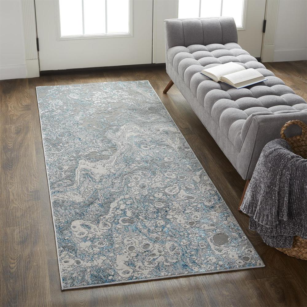 Azure Modern Metallic Oil Slick, Silver Gray/Teal, 2ft-10in x 7ft-10in, Runner, AZR3405FSLVBLUI71. Picture 1