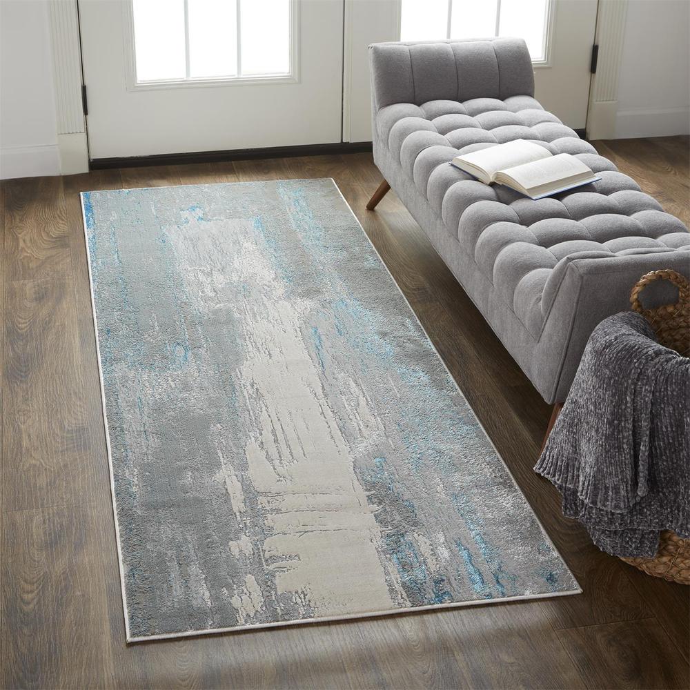 Azure Modern Metallic Watercolor, Teal/Silver/Beige, 2ft-10in x 7ft-10in, Runner, AZR3406FBGEBLUI71. Picture 1