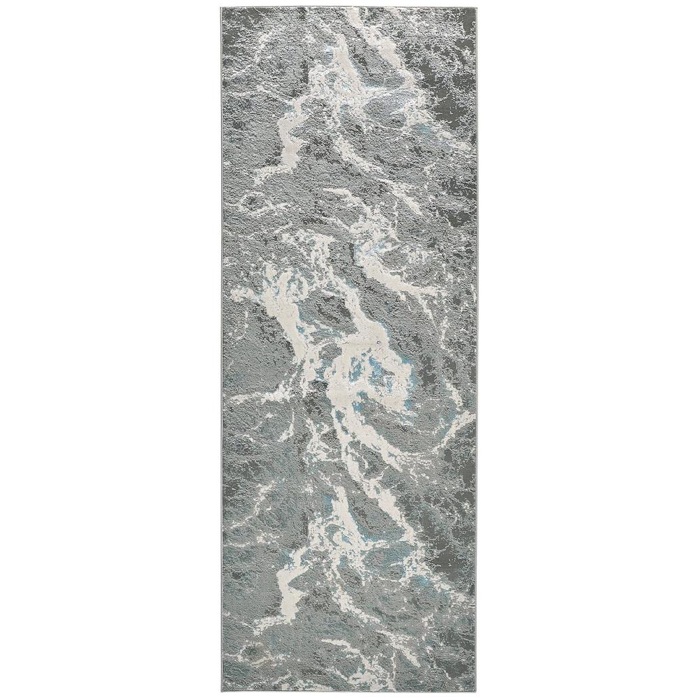 Azure Modern Metallic Marbled Area Runner, Silver/Beige, 2ft-10in x 7ft-10in, AZR3539FGRYBLUI71. Picture 2