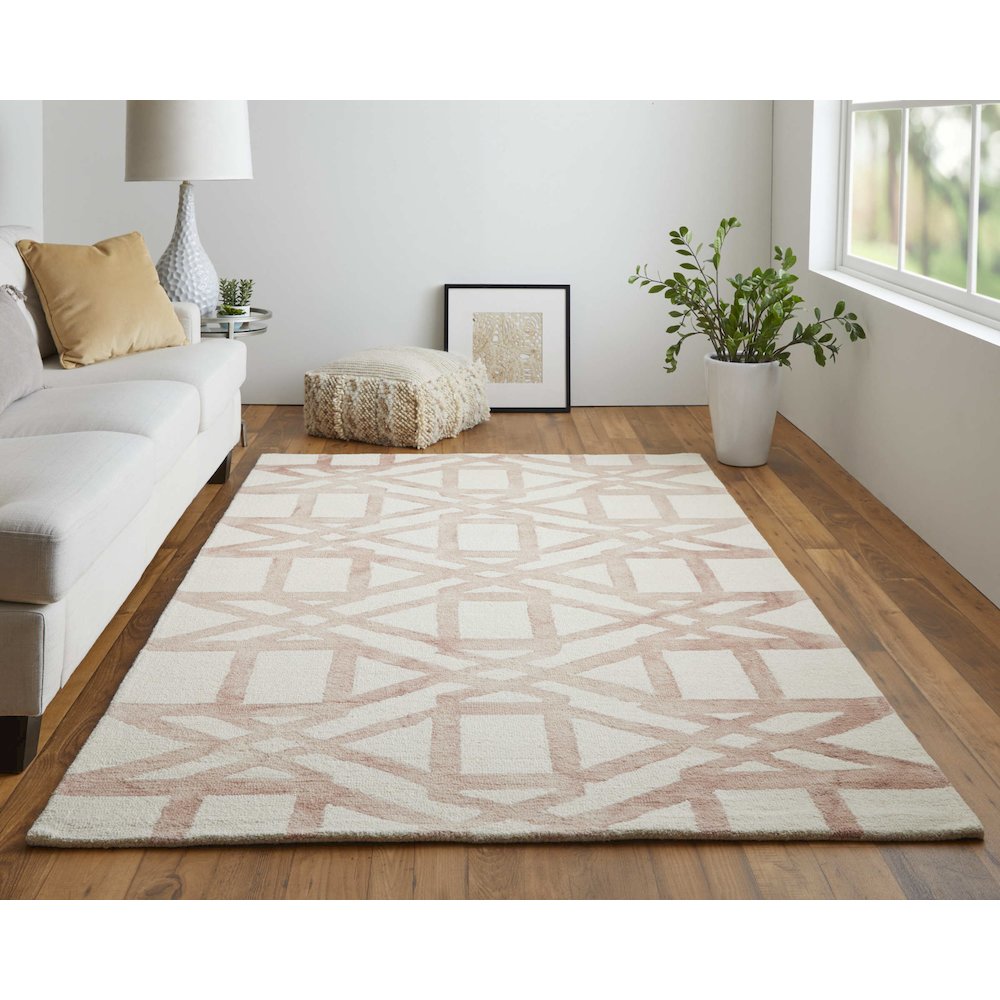 Lorrain Geometric Patterned Wool Rug, Blush Pink, 3ft-6in x 5ft-6in Accent Rug, 6108571FBLH000C50. Picture 2