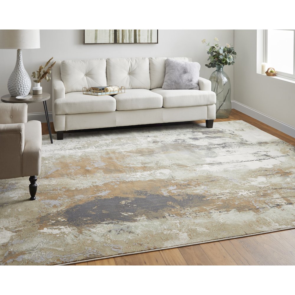 Clio Modern Abstract, Orange/Purple/Green, 5' x 7'-6" Area Rug. Picture 2
