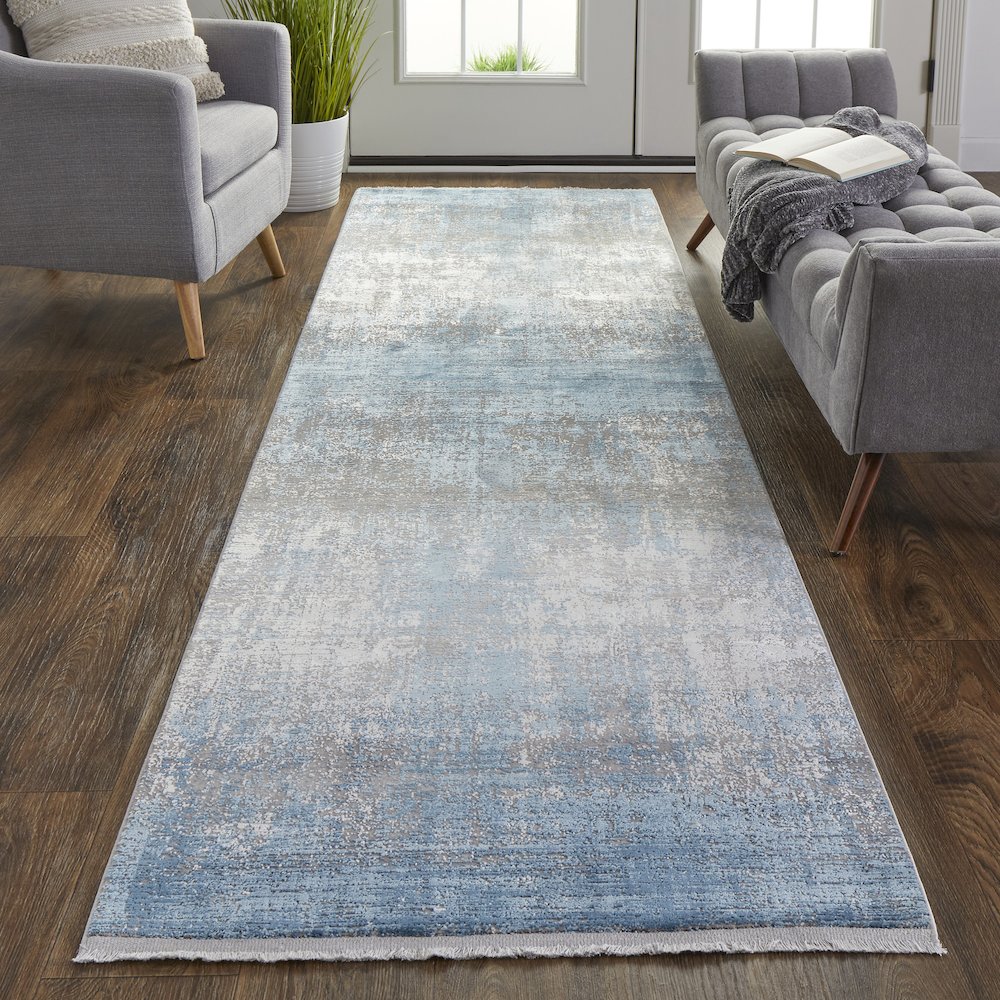 Cadiz Modern Abstract, Blue/Gray/Silver, 3'-1" x 10' Runner. Picture 2