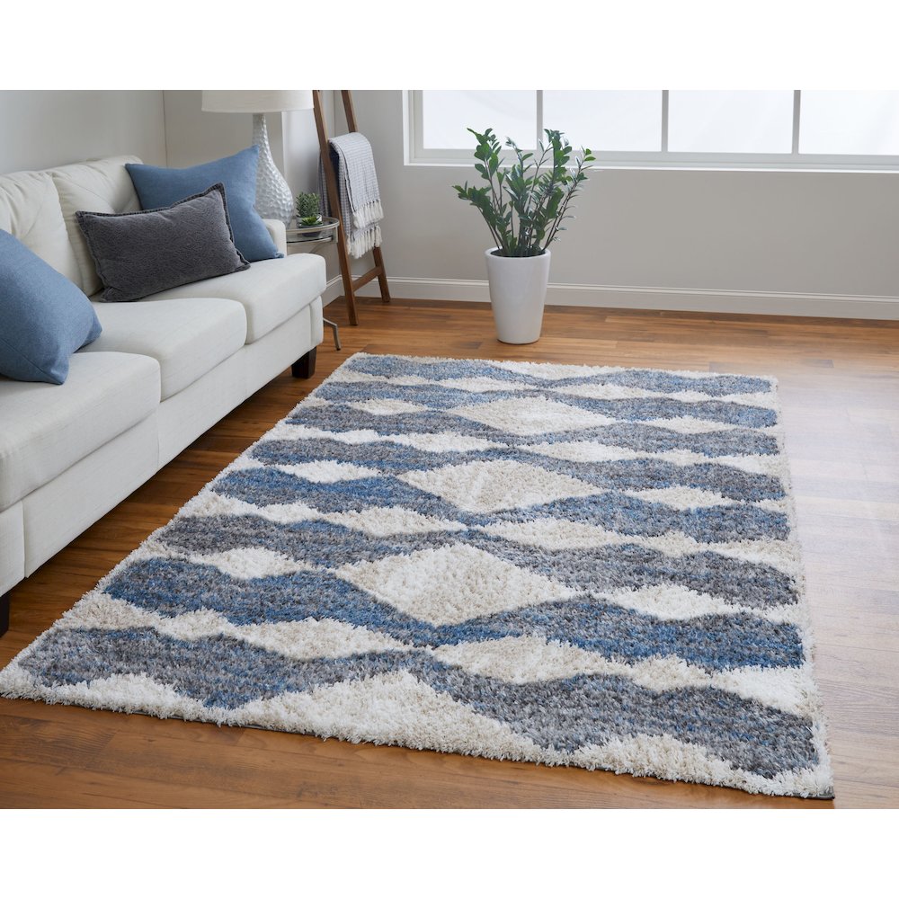 Mynka Transitional Diamond, Ivory/Gray/Blue, 7'-11" x 10' Area Rug. Picture 2