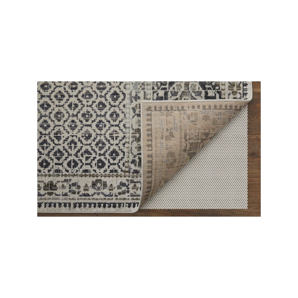 Kano Distressed Geometric Floral Area Rug, Charcoal Gray/Ivory, 12in x 13ft-9in, 8643874FGRYIVYH14. Picture 4