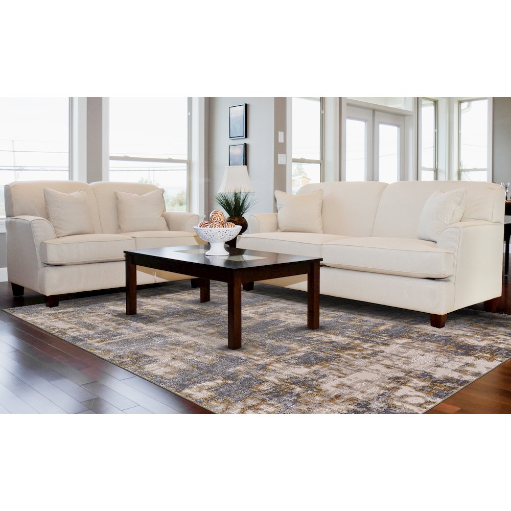 Waldor Metallic Abstract Rug, Gray/Taupe/Gold, 8ft x 11ft Area Rug, 7353969FGLDSTEG99. Picture 2