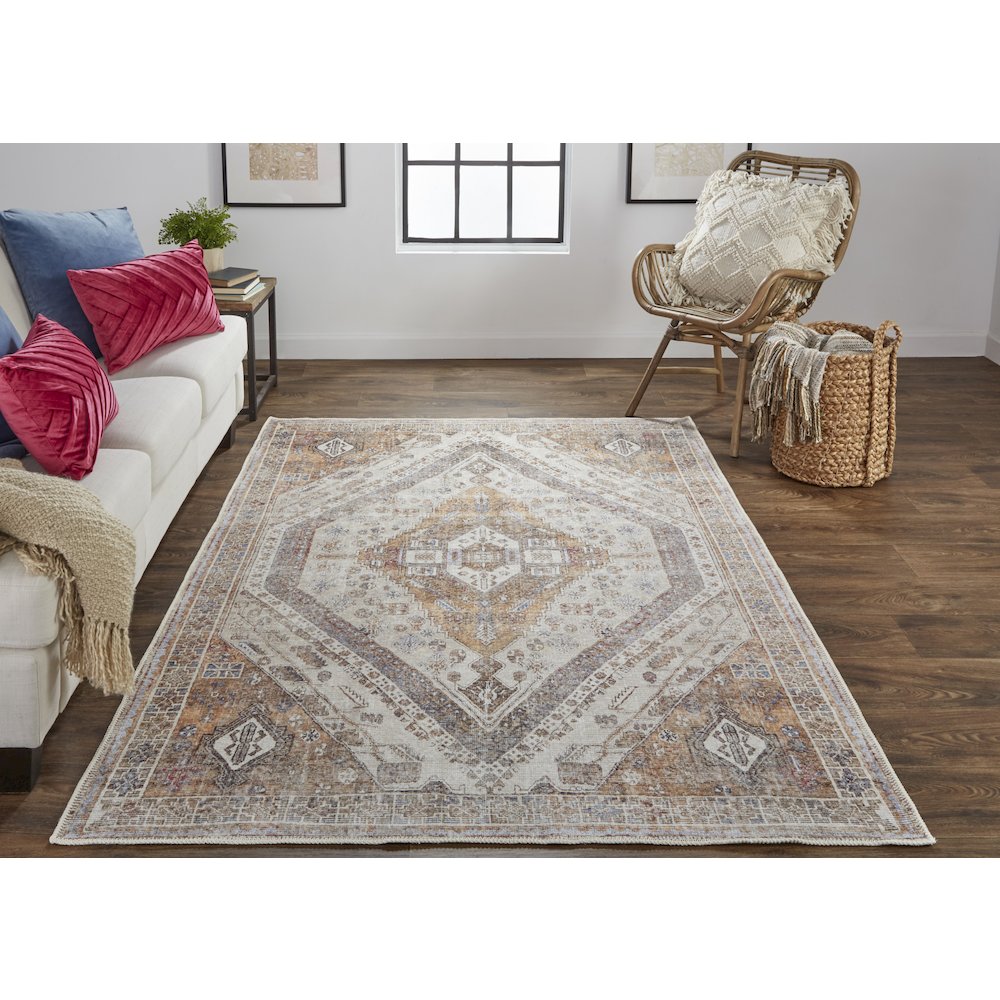 Percy Vintage Medallion Rug, Terracotta/Country Blue, 4ft x 6ft Accent Rug, PRC39ANFTAN000C00. Picture 2