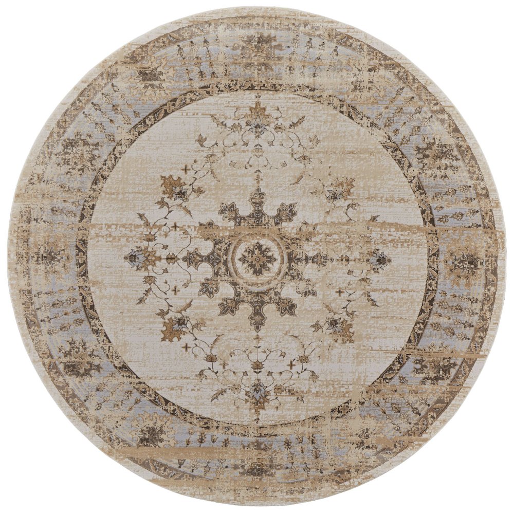 Celene Traditional Bordered, Tan/Brown/Gray, 7'-9" x 7'-9" Round Rug. Picture 1