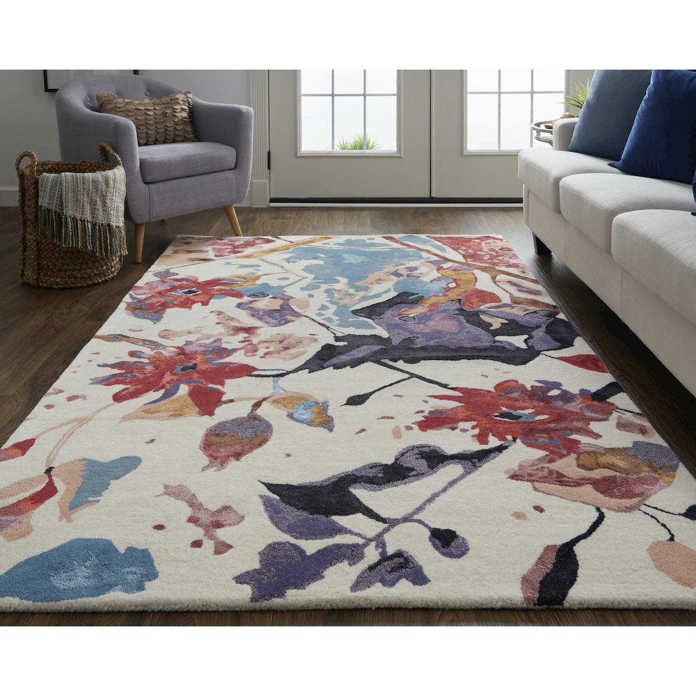 Transitional Floral & Botanical, Red/Blue/Purple, 3'-6" x 5'-6" Accent Rug. Picture 2