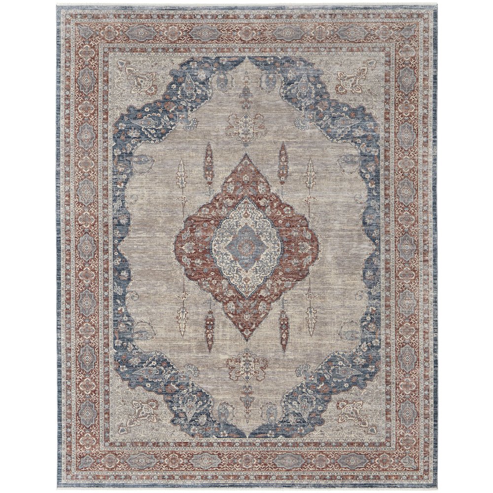 Marquette Transitional Medallion, Gray/Red/Blue, 4' x 5'-3" Accent Rug. Picture 1