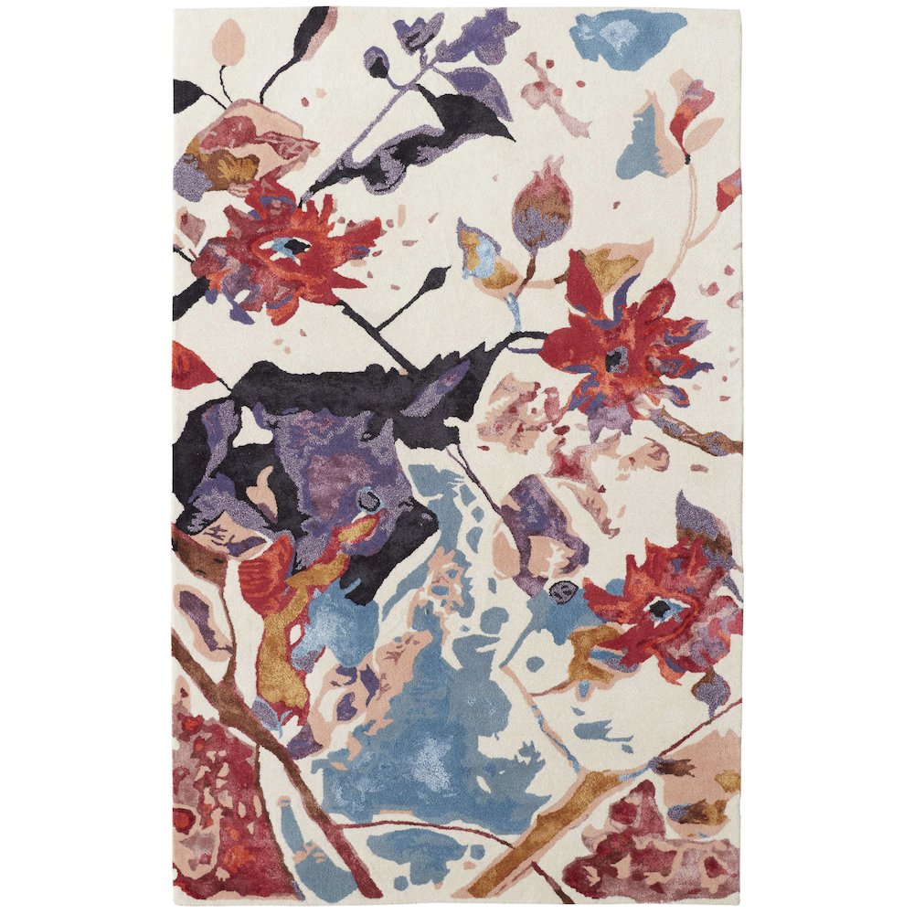 Transitional Floral & Botanical, Red/Blue/Purple, 3'-6" x 5'-6" Accent Rug. Picture 1