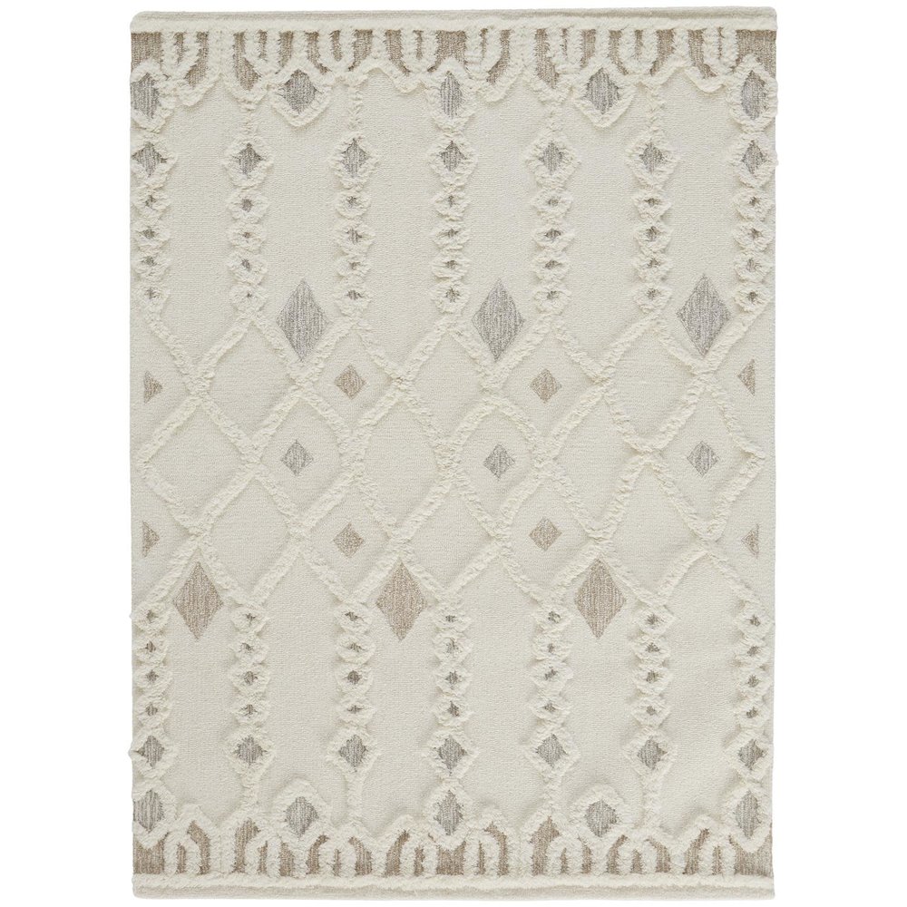 Anica Moroccan Wool Rug w/Ornamental Diamonds, Ivory/Tan, 10ft x 14ft Area Rug, ANC8011FIVY000H00. Picture 1