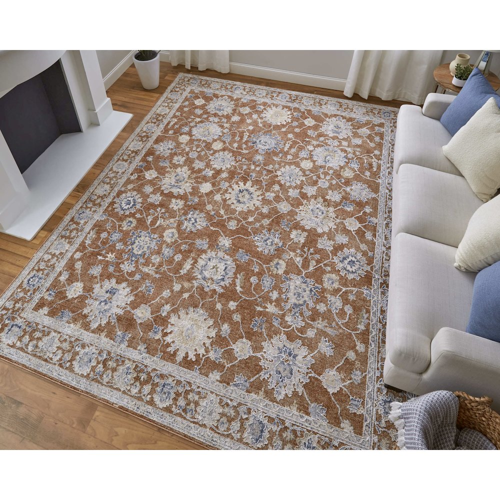 Pasha Transitional Floral & Botanical, Red/Ivory/Blue, 2' x 3' Accent Rug. Picture 2
