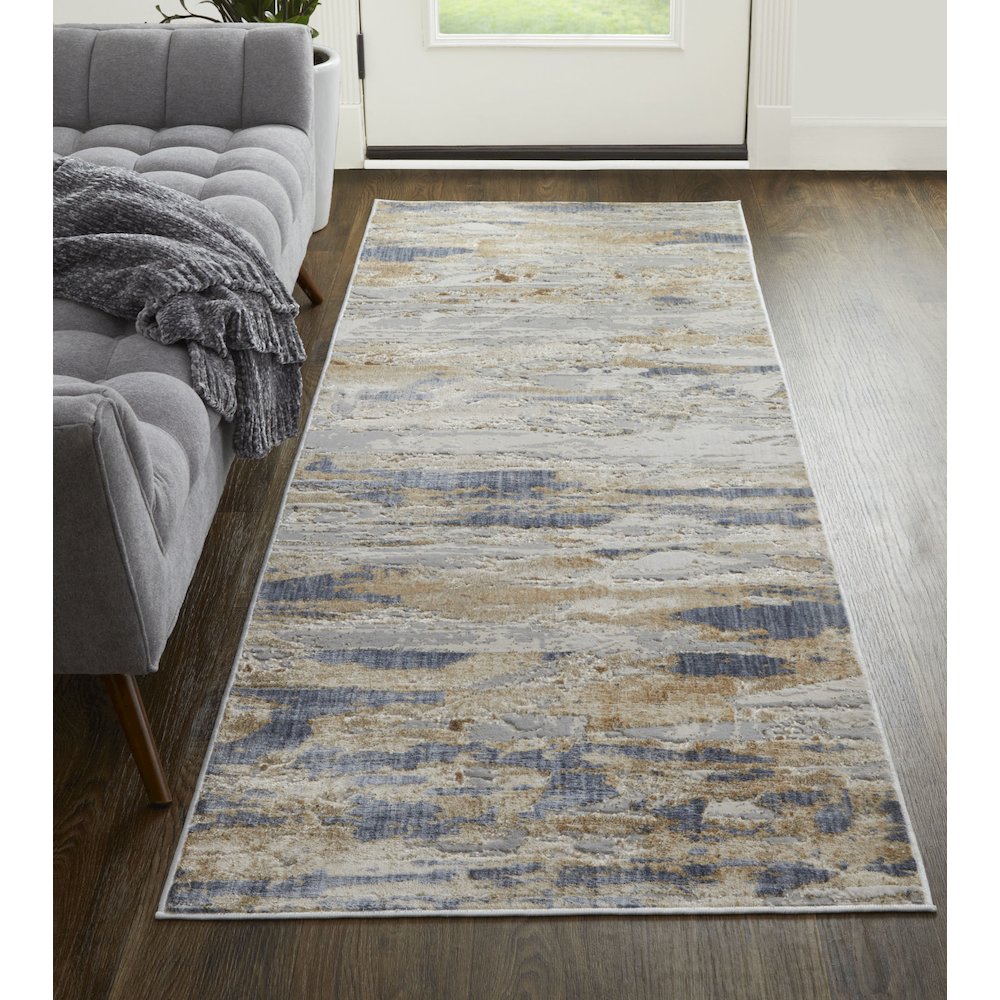 Laina Transitional Abstract, Tan/Orange/Ivory, 3' x 8' Runner. Picture 2