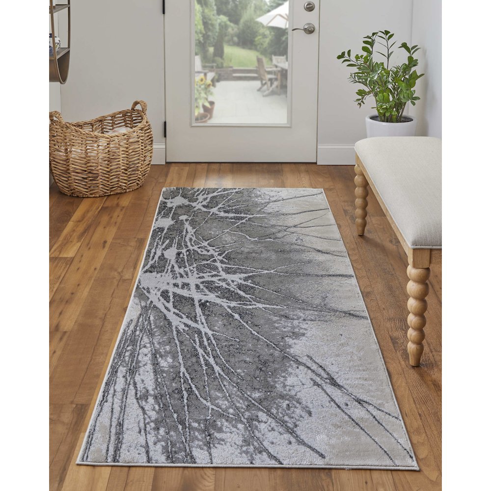 Astra Transitional Abstract, Gray/Silver/Ivory, 2'-10" x 7'-10" Runner. Picture 2