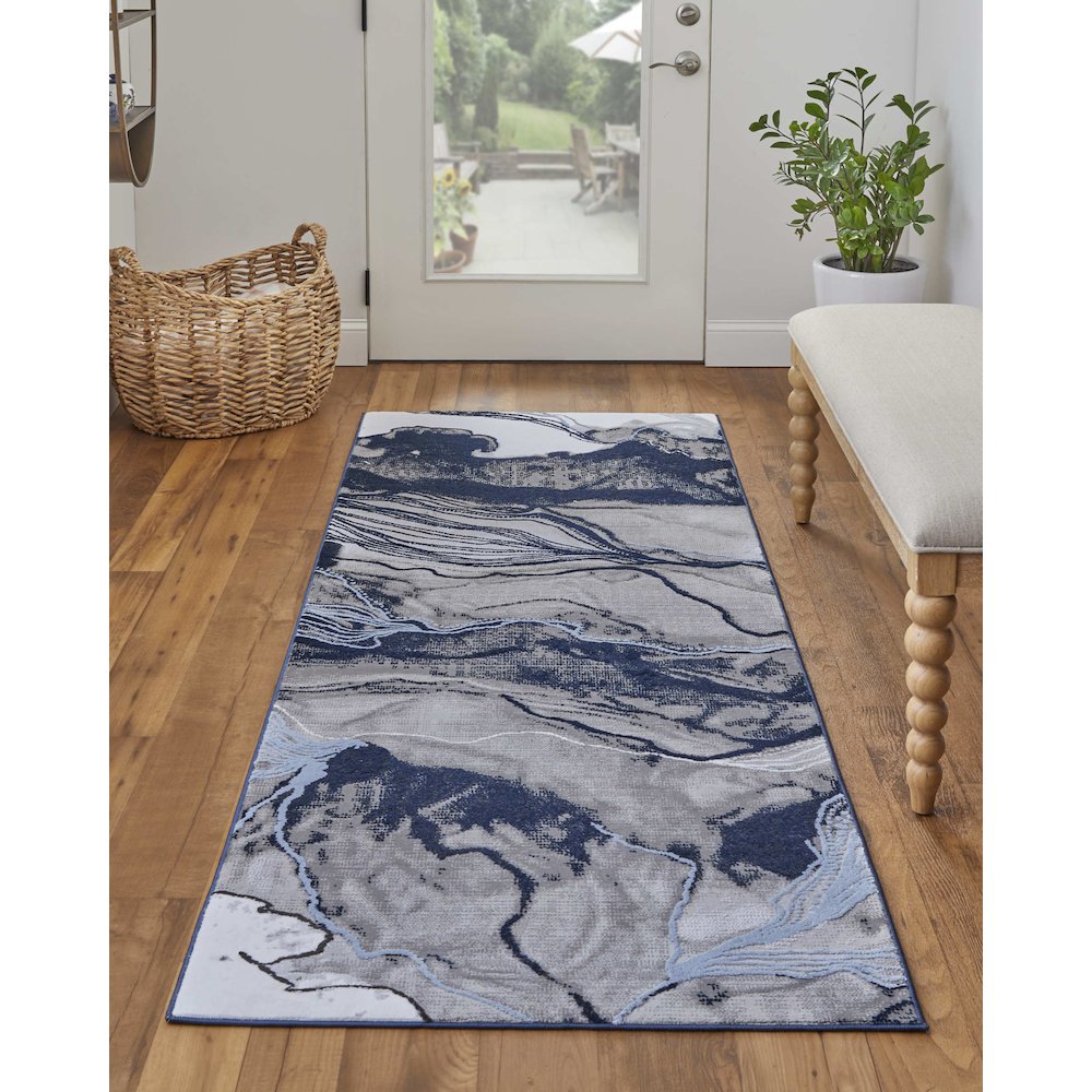 Gaspar Modern Abstract, Blue/Gray/Ivory, 2'-10" x 8' Runner. Picture 2