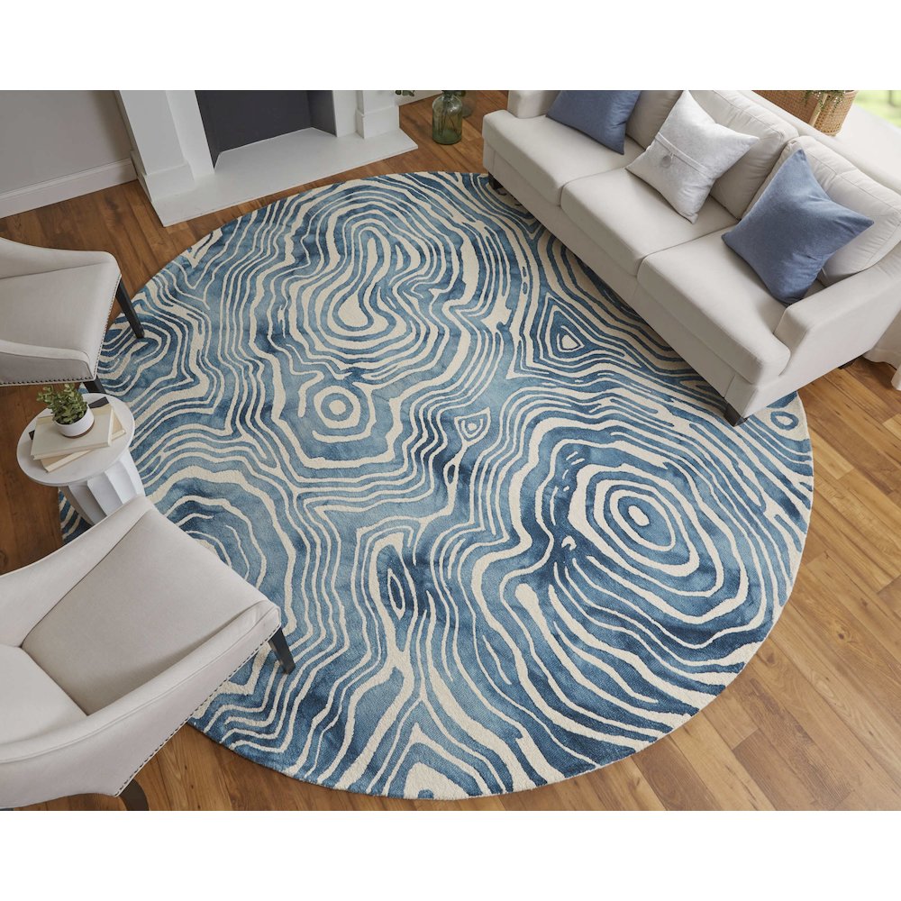 Lorrain Modern Abstract, Blue/Ivory, 10' x 10' Round Rug. Picture 2