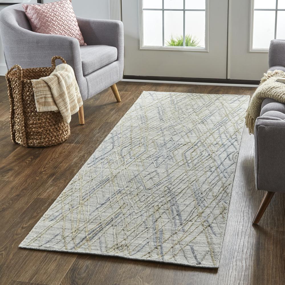 Elias Abstract Diamond Runner, High/Low, Oyster Gray/Taupe, 2ft-9in x 10ft, ELS6589FBLU000I29. Picture 1