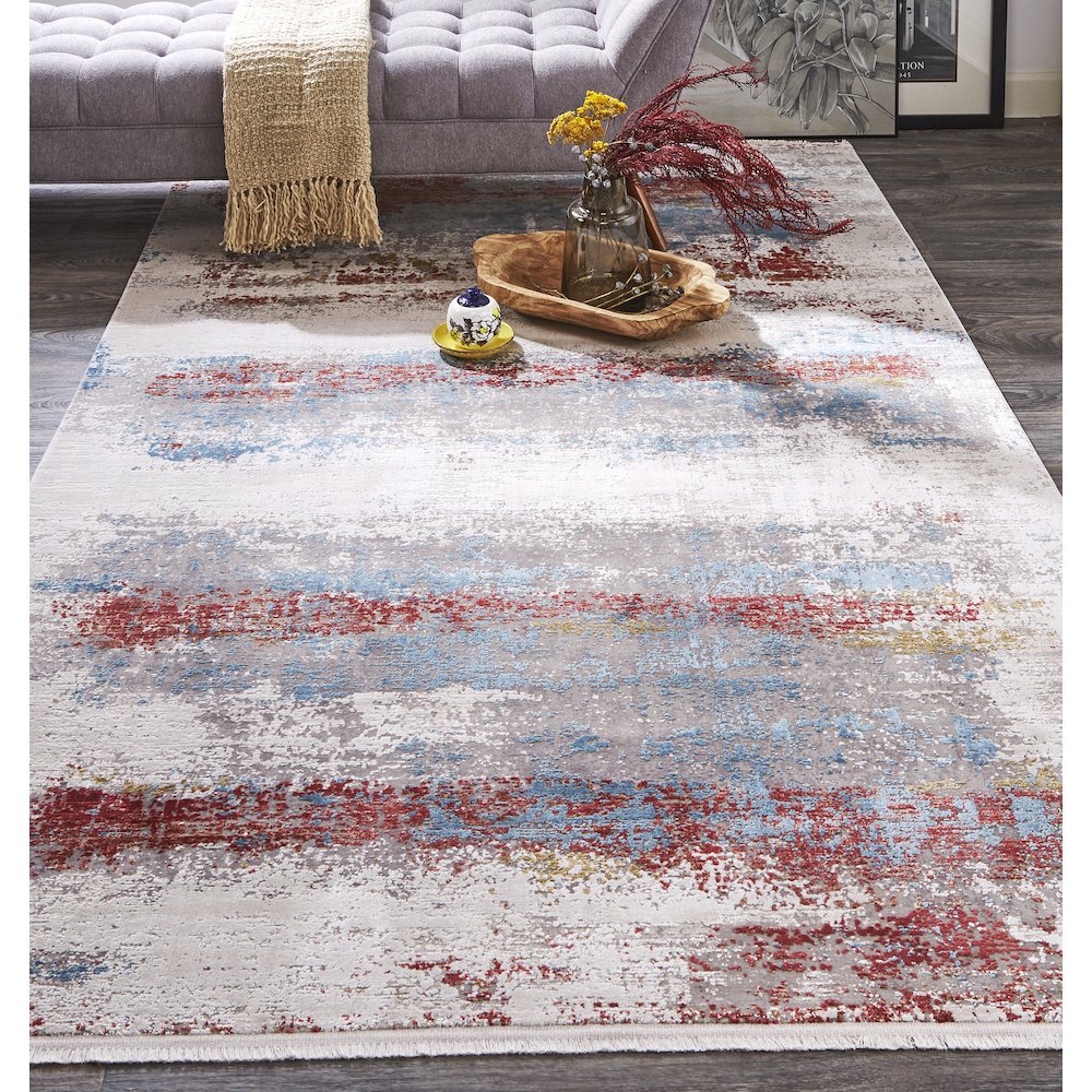 Cadiz Modern Abstract, Gray/Red/Blue, 12' x 18' Area Rug. Picture 2
