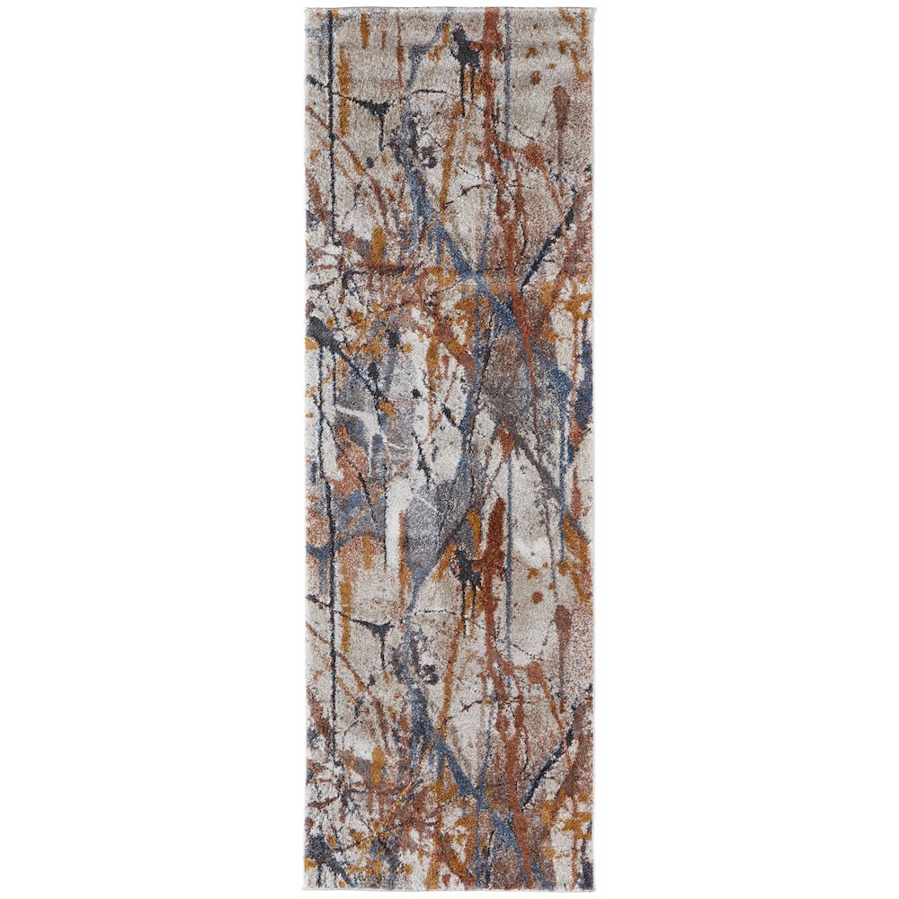 Gilmore Modern Watercolor, Blue/Orange/Gray, 2'-6" x 8' Runner. Picture 1