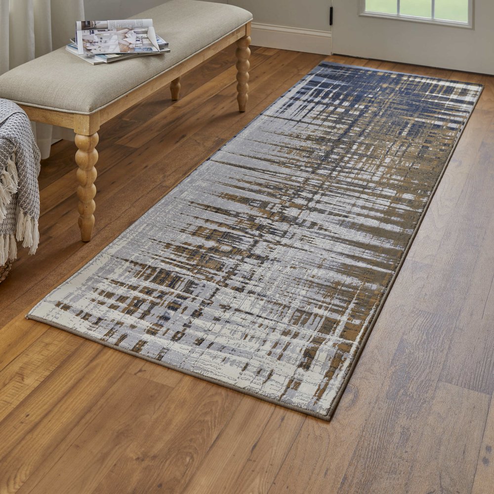 Clio Modern Abstract, Blue/Orange/Gray, 2'-9" x 7'-10" Runner. Picture 2