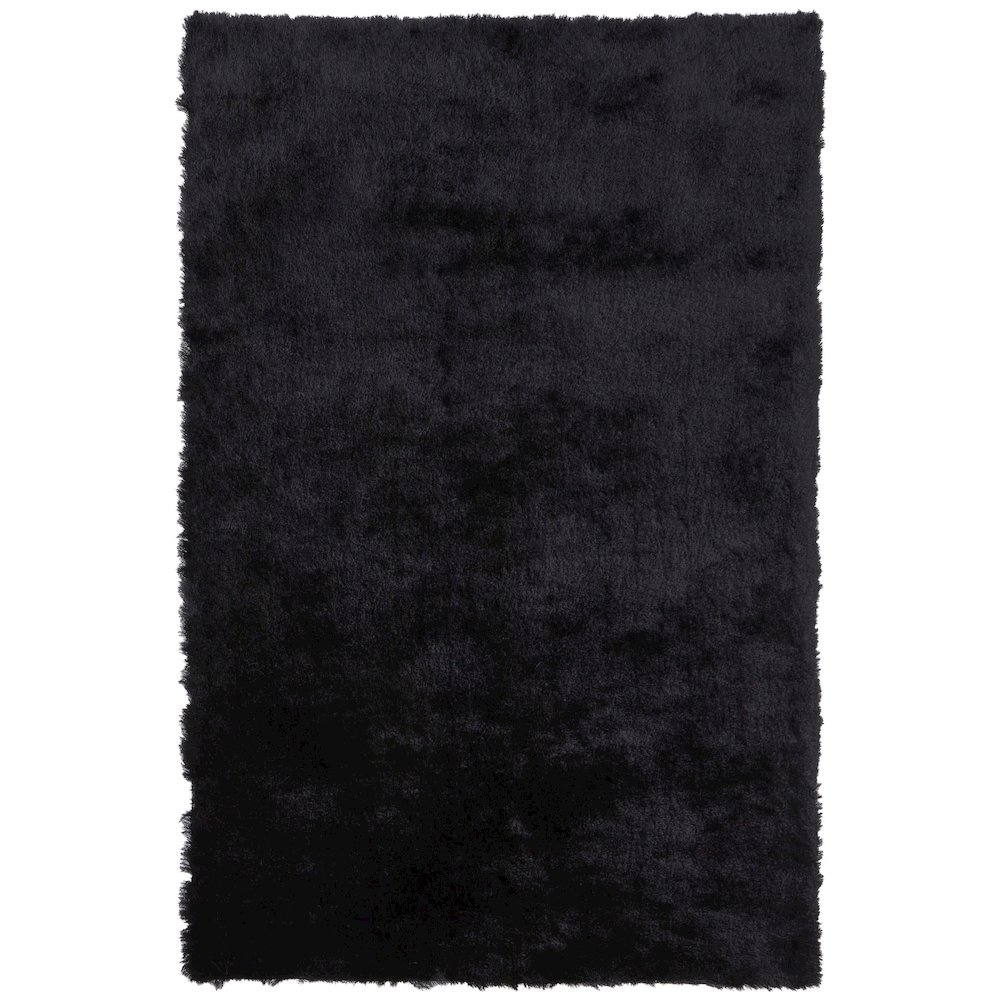 Indochine Plush Shag Rug with Metallic Sheen, Noir Black, 3ft-6in x 5ft-6in, 4944550FBLK000C50. Picture 1