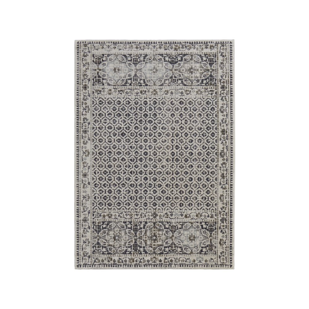 Kano Distressed Geometric Floral Area Rug, Charcoal Gray/Ivory, 12in x 13ft-9in, 8643874FGRYIVYH14. Picture 1