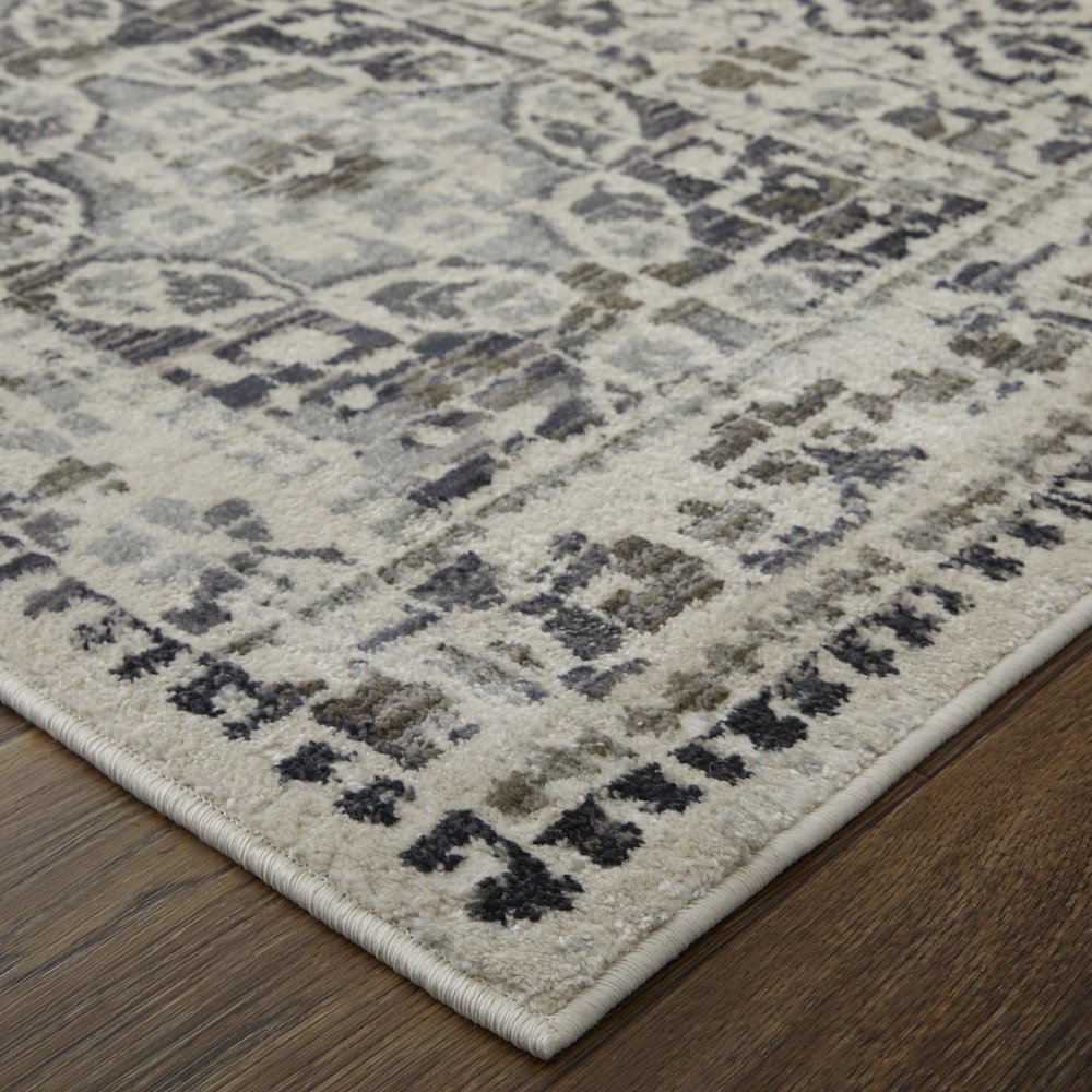 Kano Distressed Geometric Floral Area Rug, Charcoal Gray/Ivory, 12in x 13ft-9in, 8643874FGRYIVYH14. Picture 3