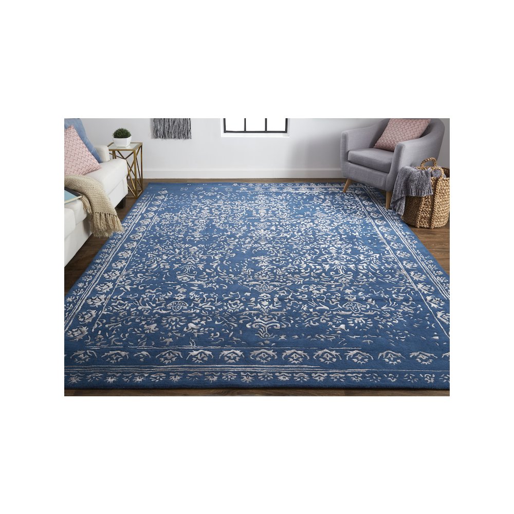 Bella High/Low Floral Wool Rug, Vallarta Blue/Silver Gray, 8ft x 10ft Area Rug, 9698014FBLUSLVF00. Picture 2