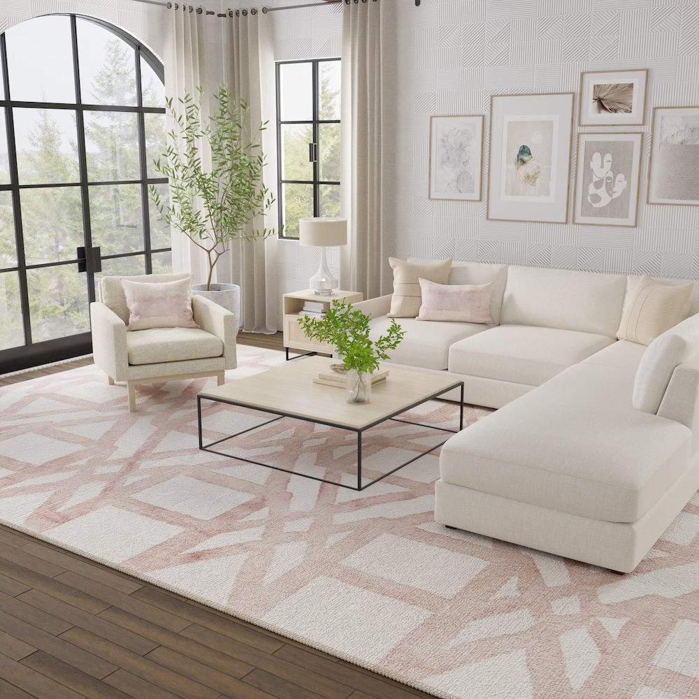 Lorrain Geometric Patterned Wool Rug, Blush Pink, 3ft-6in x 5ft-6in Accent Rug, 6108571FBLH000C50. Picture 3
