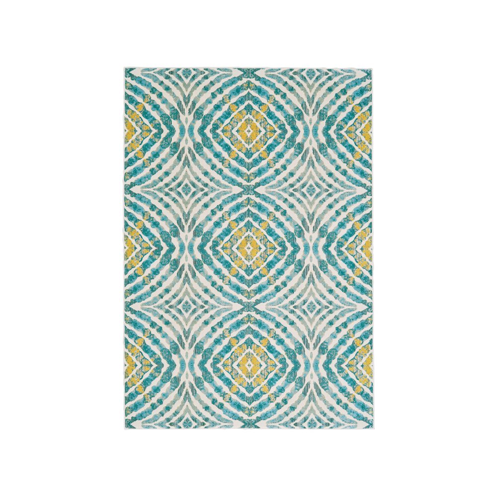 Keats Abstract Ikat Print Rug, Teal Blue/Golden, 12in x 13ft - 9in Area Rug, 6523469FTEL000H14. Picture 1