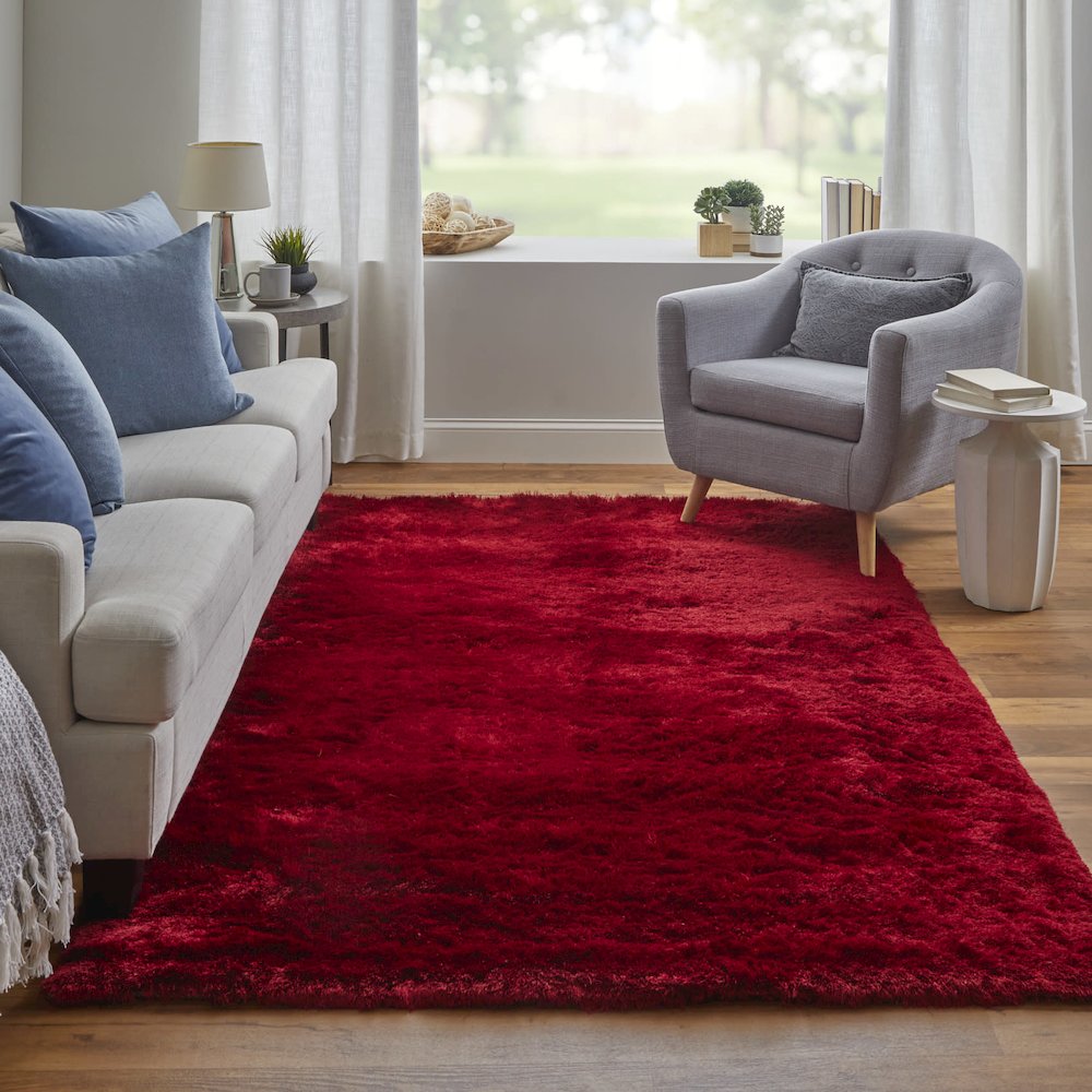 Indochine Plush Shag Rug with Metallic Sheen, Cranberry Red, 10ft x 10ft Round, 4944550FCBY000N95. Picture 2