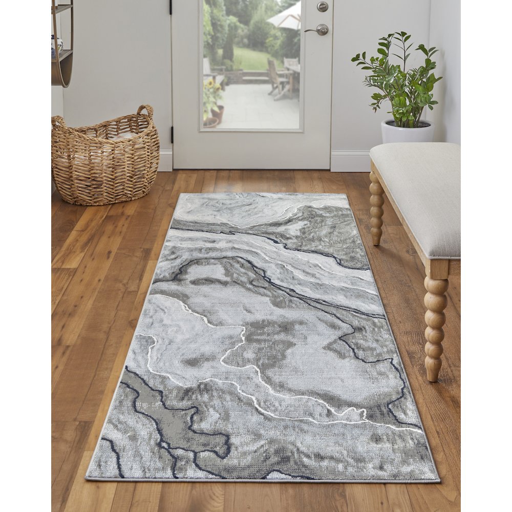 Gaspar Modern Abstract, Taupe/Gray/Blue, 2'-10" x 8' Runner. Picture 2