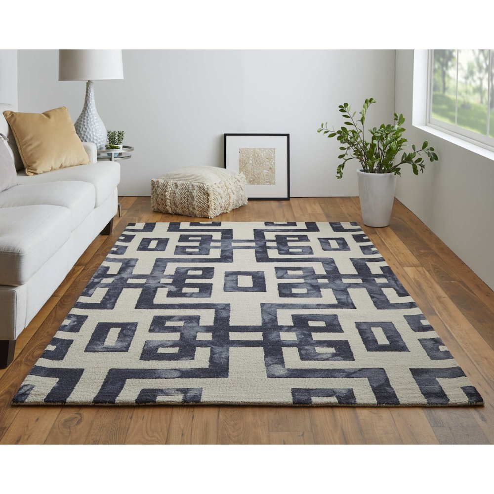 Lorrain Tufted Greek Key Wool Rug, Noir Black, 9ft-6in x 13ft-6in Area Rug, 6108568FNOR000H50. Picture 2