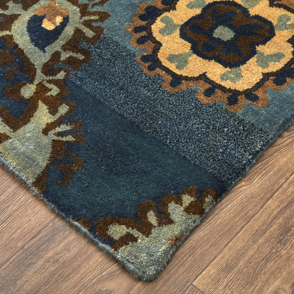 Amzad Transitional Ikat, Blue/Gray/Tan, 8'-6" x 11'-6" Area Rug. Picture 3