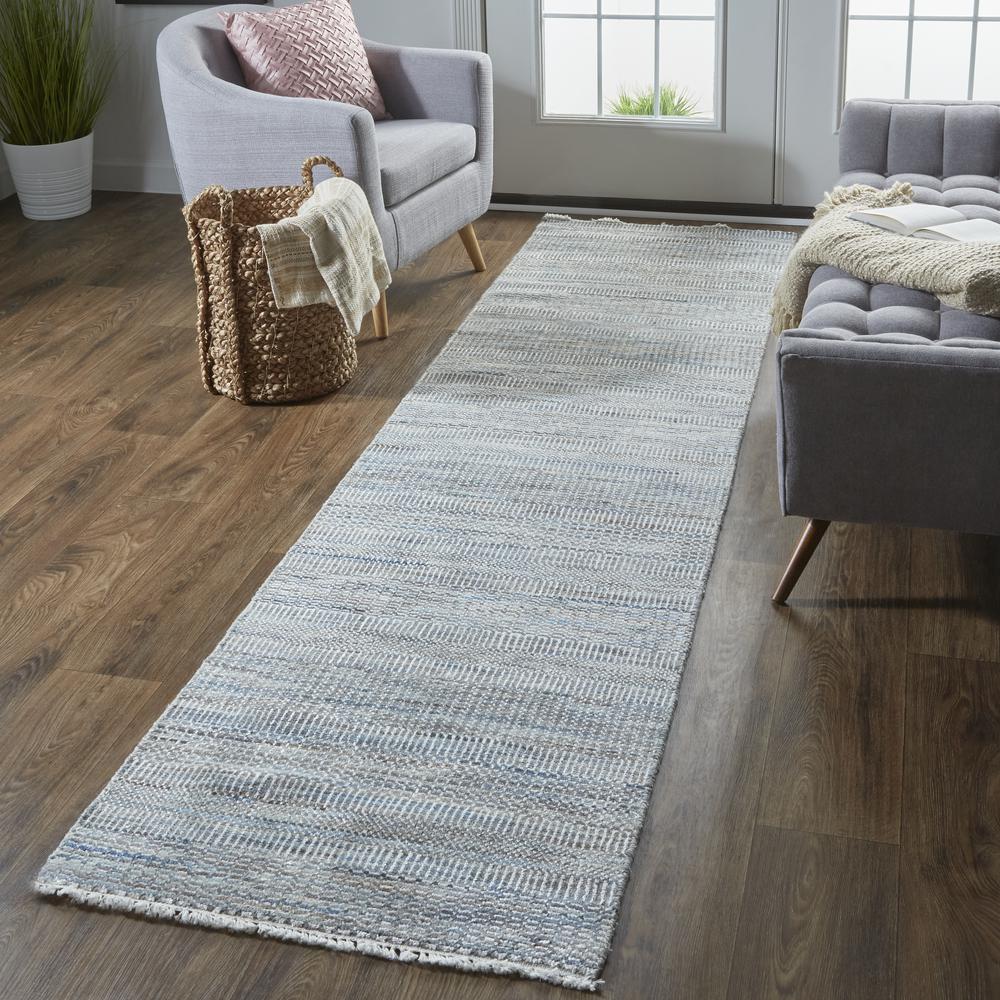 Janson Classic Striped Rug, Warm Gray/Bright Blue, 2ft - 6in x 10ft, Runner, I92I6064BLU000I10. Picture 1