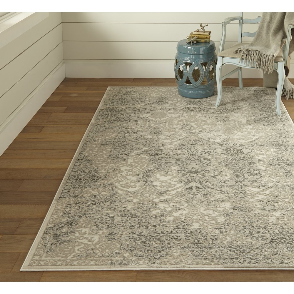 Prasad Distressed Ornamental Rug, Light Gray/Ivory, 8ft x 11ft Area Rug, 6703682FLGY000G99. Picture 2
