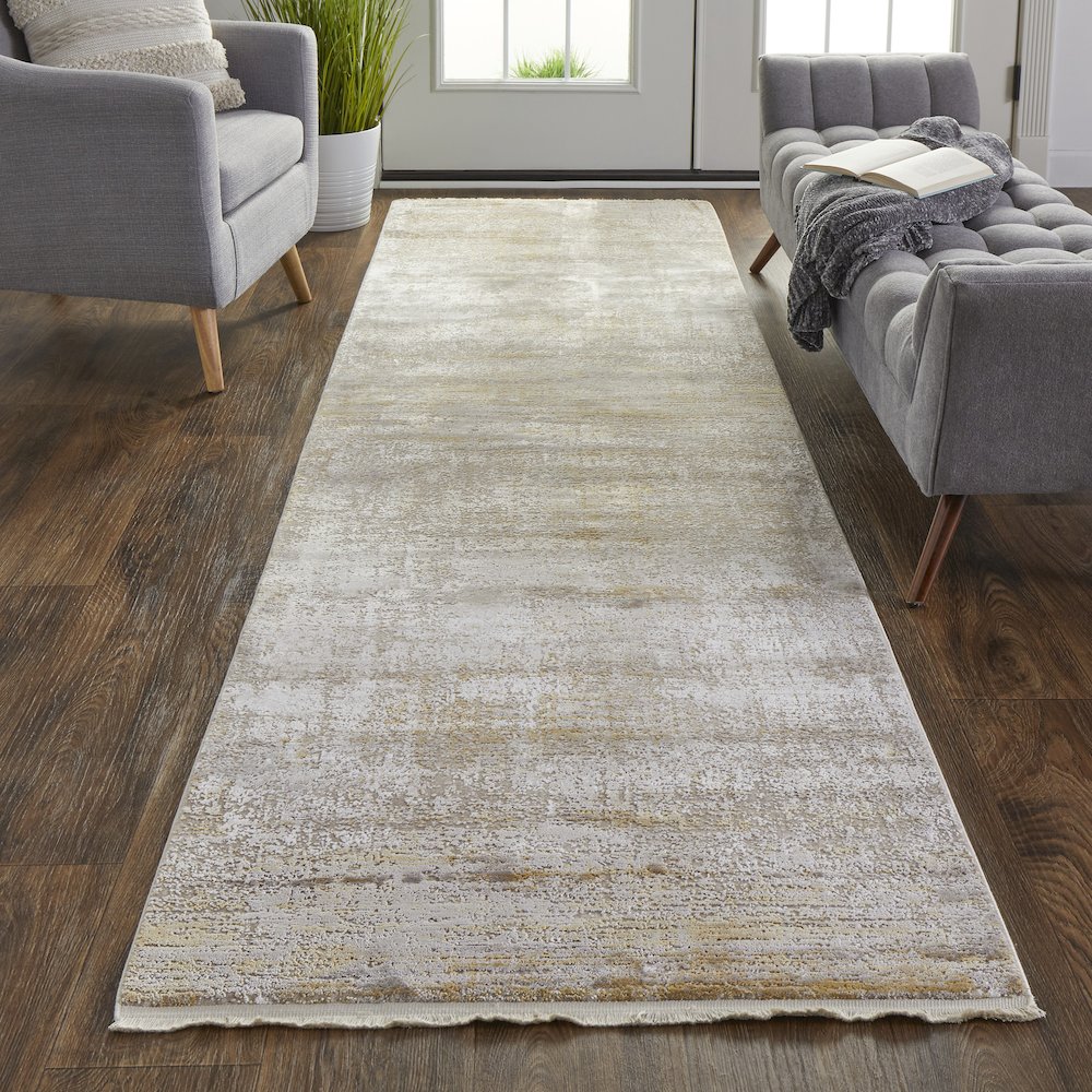 Cadiz Modern Abstract, Taupe/Ivory/Gold, 3'-1" x 10' Runner. Picture 2