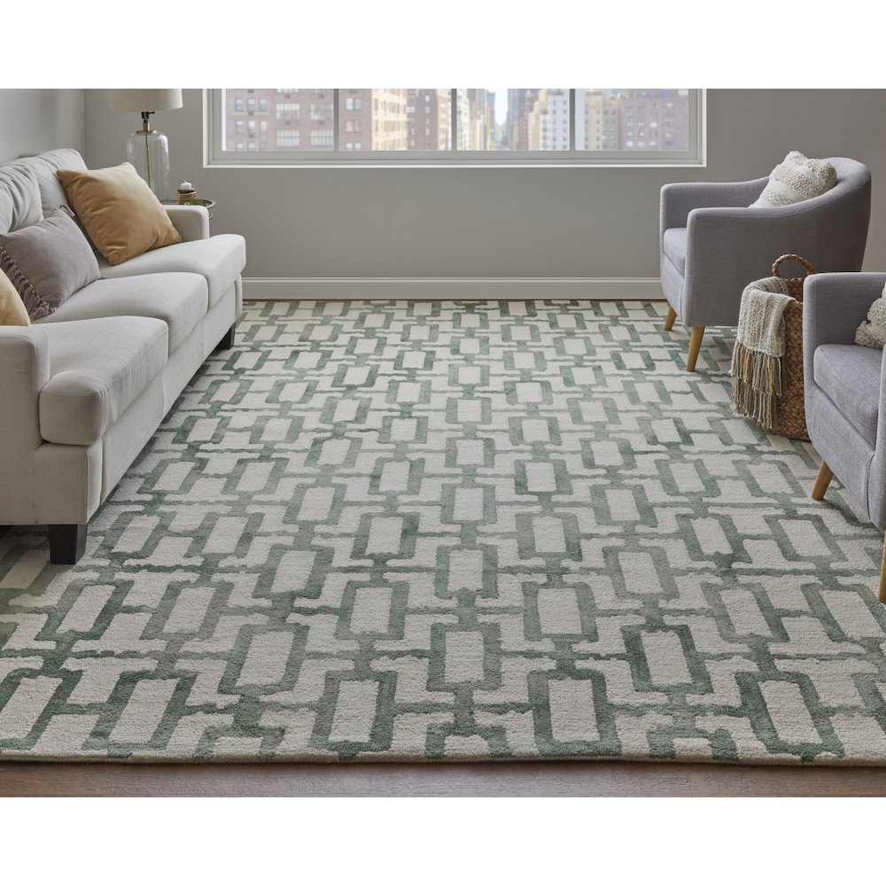Lorrain Modern Geometric, Ivory/Green, 2' x 3' Accent Rug. Picture 2