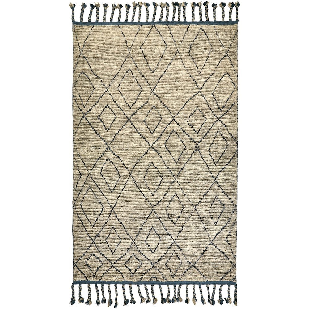 Twain Transitional Diamond, Tan/Blue/Black, 5'-6" x 8'-6" Area Rug. Picture 1