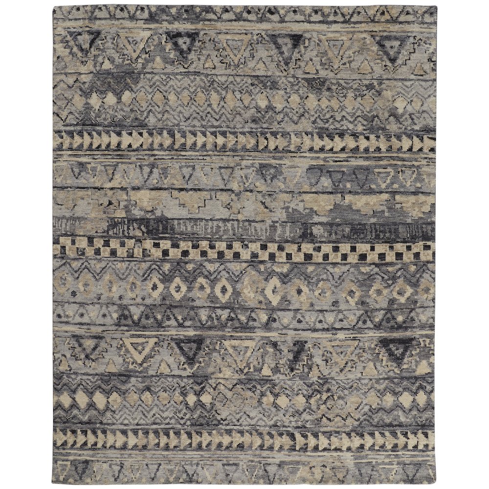 Palomar Luxe Hand Knot Abstract Area RugGray/Denim Blue, 7x9in x 9x9in, PAL6630FGRYBLUF99. Picture 1
