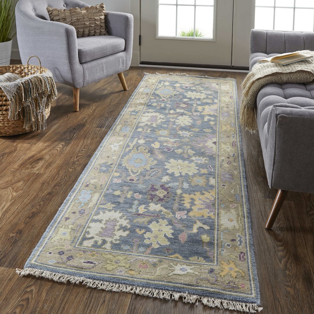 Karina Traditional Persian, Gold/Blue/Purple, 2'-6" x 8' Runner. Picture 2