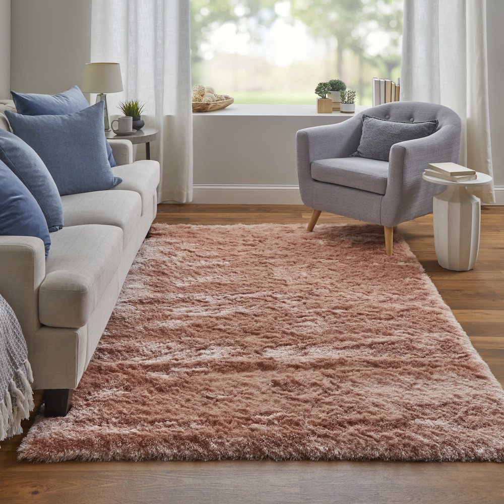 Indochine Plush Shag Rug with Metallic Sheen, Salmon Pink, 10ft x 10ft Round, 4944550FBLH000N95. Picture 2