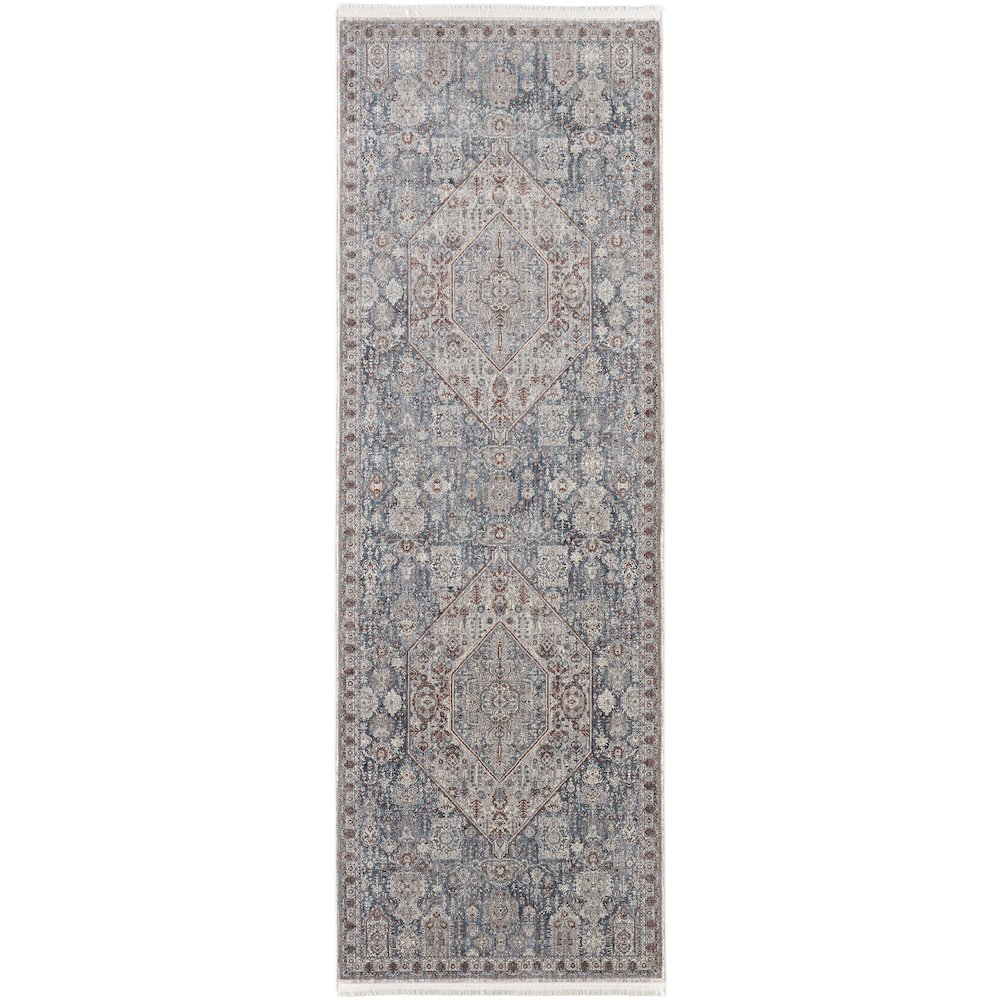 Marquette Transitional Medallion, Blue/Ivory, 2'-8" x 8' Runner. Picture 1