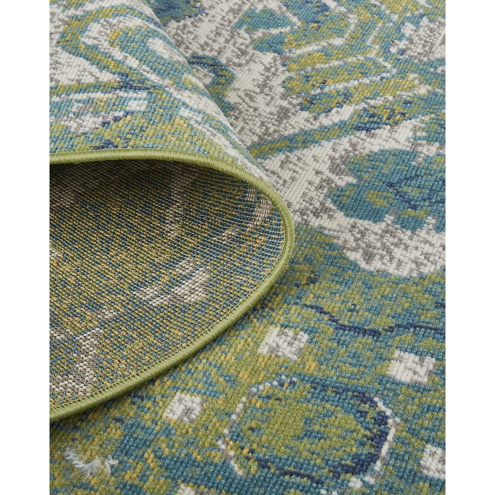 Foster Modern Style Slavic Kilim Rug, Citron Green/Teal/Tan, 10ft x 13ft-2in, FST3758FGRNBGEH13. Picture 6