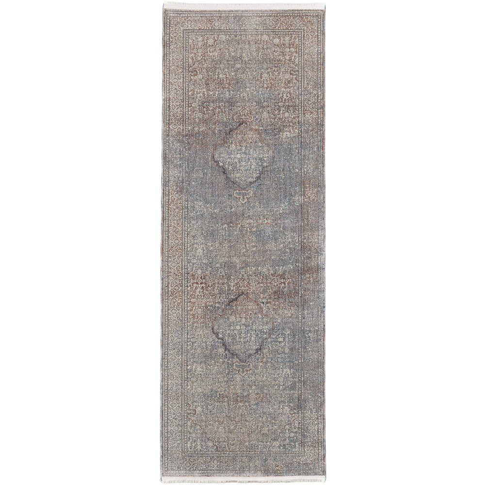 Marquette Transitional Medallion, Blue/Red/Gray, 2'-8" x 12' Runner. Picture 1